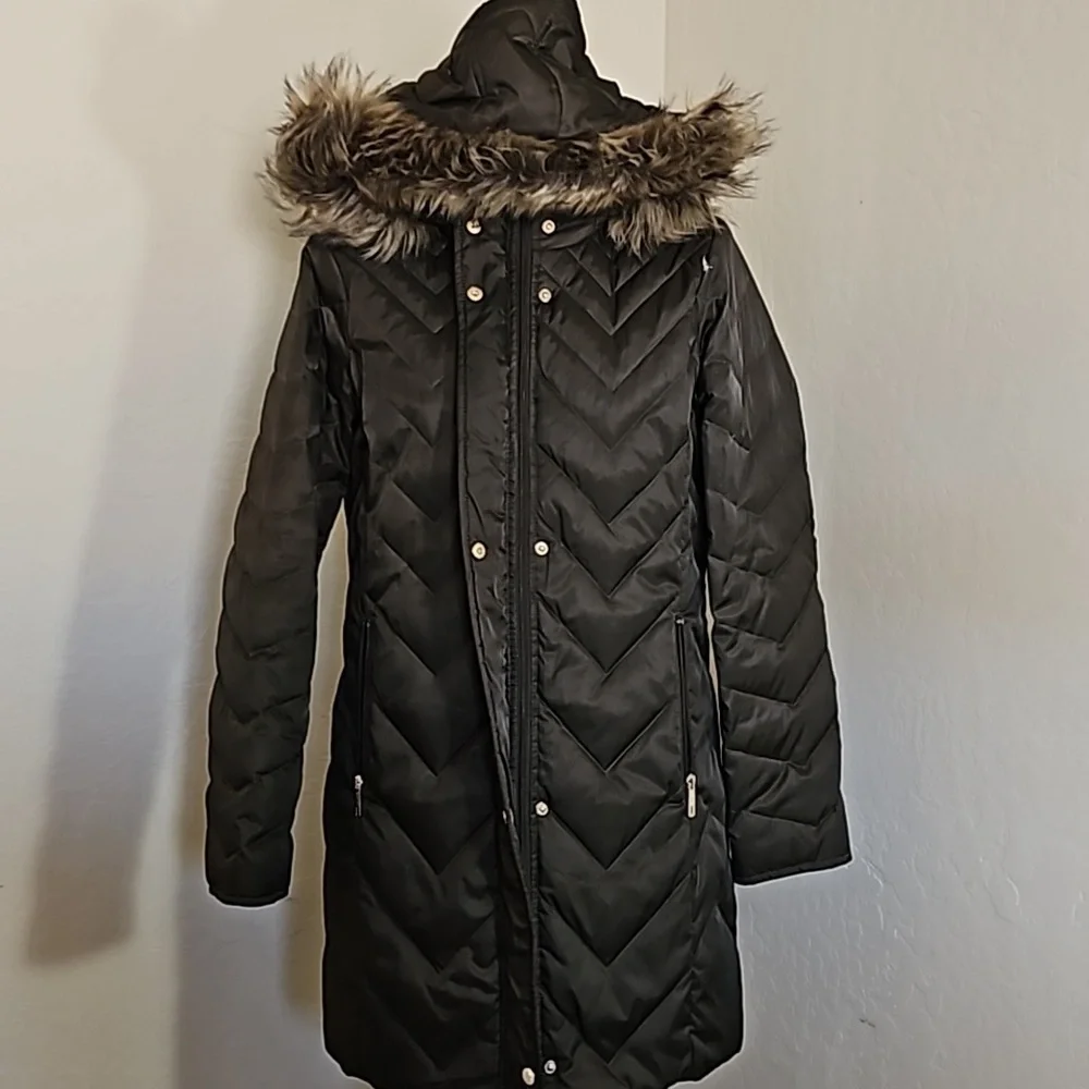 Kenneth Cole Reaction Daek Green Brown Down Feather Faux Fur Long Jacket Parka - Picture 5 of 11